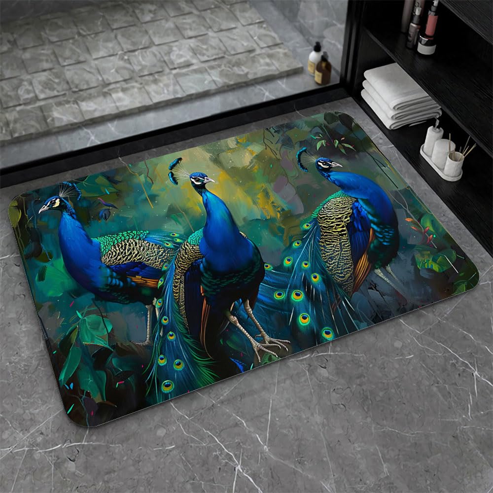 ZHUZHISHAN Bath Mat-Bathroom Rug，Three Peacocks-Absorbent Non Slip Quick Dry Stain Resistant Easy to Clean Care Shower Rug for Bathtub Shower Room 20×