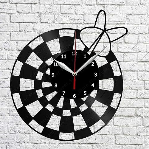 Reloj de pared de vinilo de dardos LP Record Decoración del hogar Hecho a mano Arte Personalidad Regalo (Tamaño: 12 pulgadas, Color: Negro)