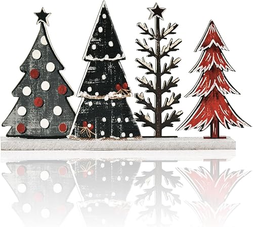 Decoración de mesa de Navidad con sonrisa, centros de mesa de pie, 4 piezas de señales de árboles de Navidad en madera, decoración para estante.