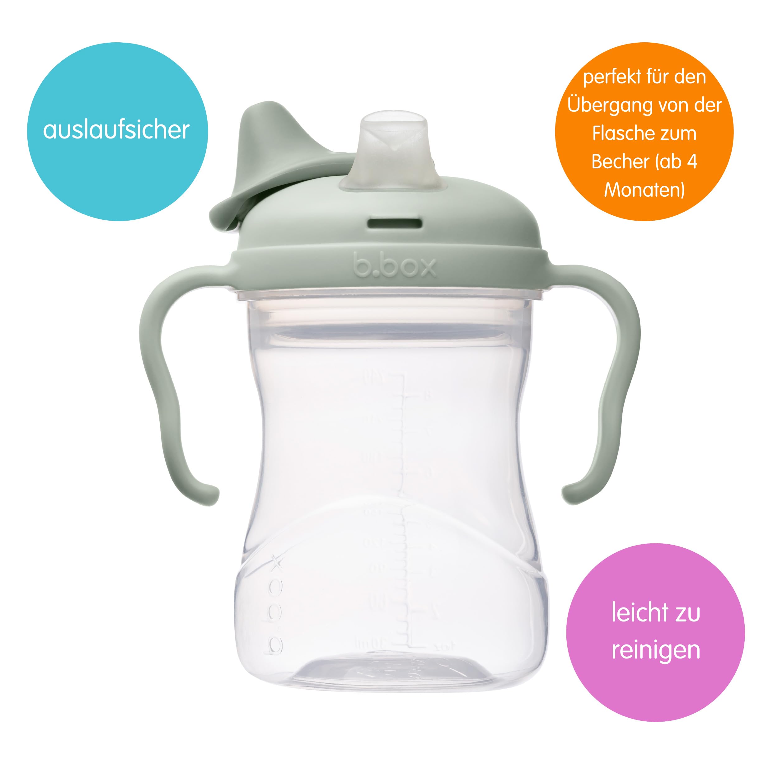 b.box Kleinkind 3-in-1 Vorteilspaket | Ein Becher, drei Deckel zur Unterstützung der Trinkentwicklung von Babys und Kleinkindern. BPA-frei, spülmaschinenfest | Ab 4 Monaten | 240 ml