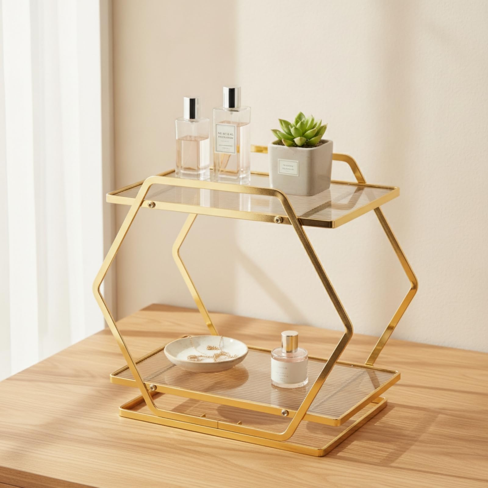 Organizador Cosméticos Dos Niveles, Style to 2, Dorado, Color to 2