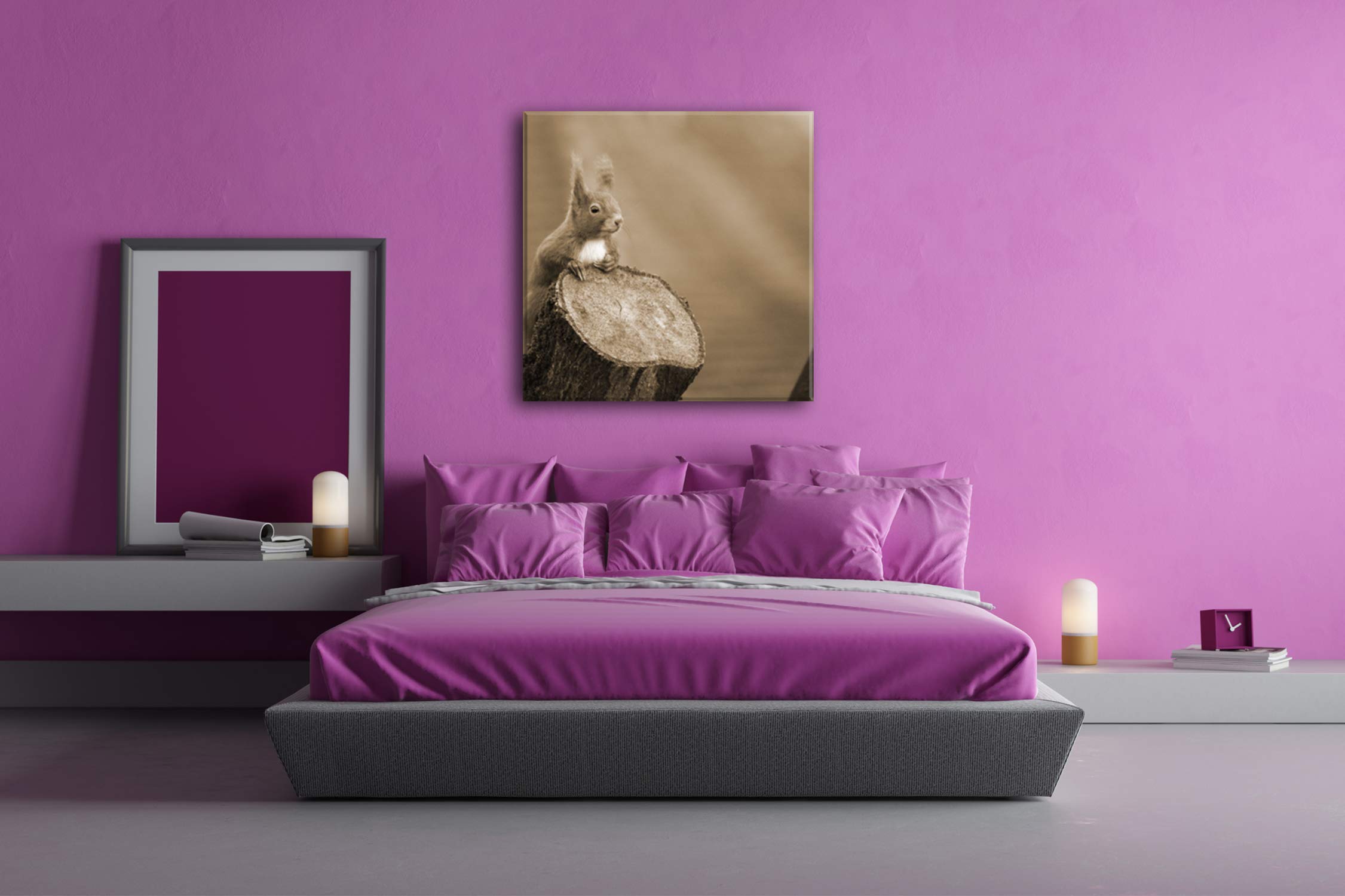 Joli Effet écureuil : Sepia comme Toile montée sur châssis en Bois véritable, Décoration Murale, Impression numérique avec Cadre, Pas de Poster ou de Affiches, 70x70