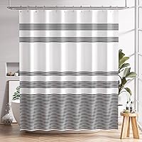 AmazerBath Rustic Black White Striped Shower Curtain Set with 12 Hooks, Farmhouse Fabric 72x72 Washable Waterproof Curtain