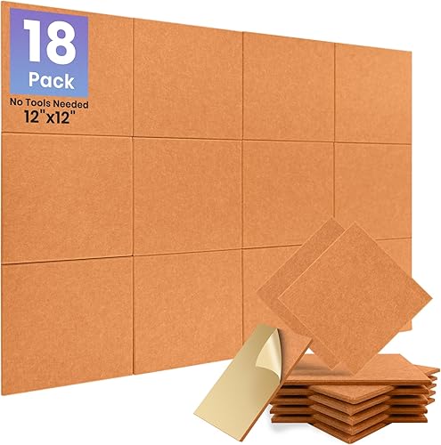 Miniatura 9 de Focusound Paquete de 18 paneles a prueba de sonido para paredes, paneles acústicos autoadhesivos absorbentes de sonido, paneles de pared cuadrados