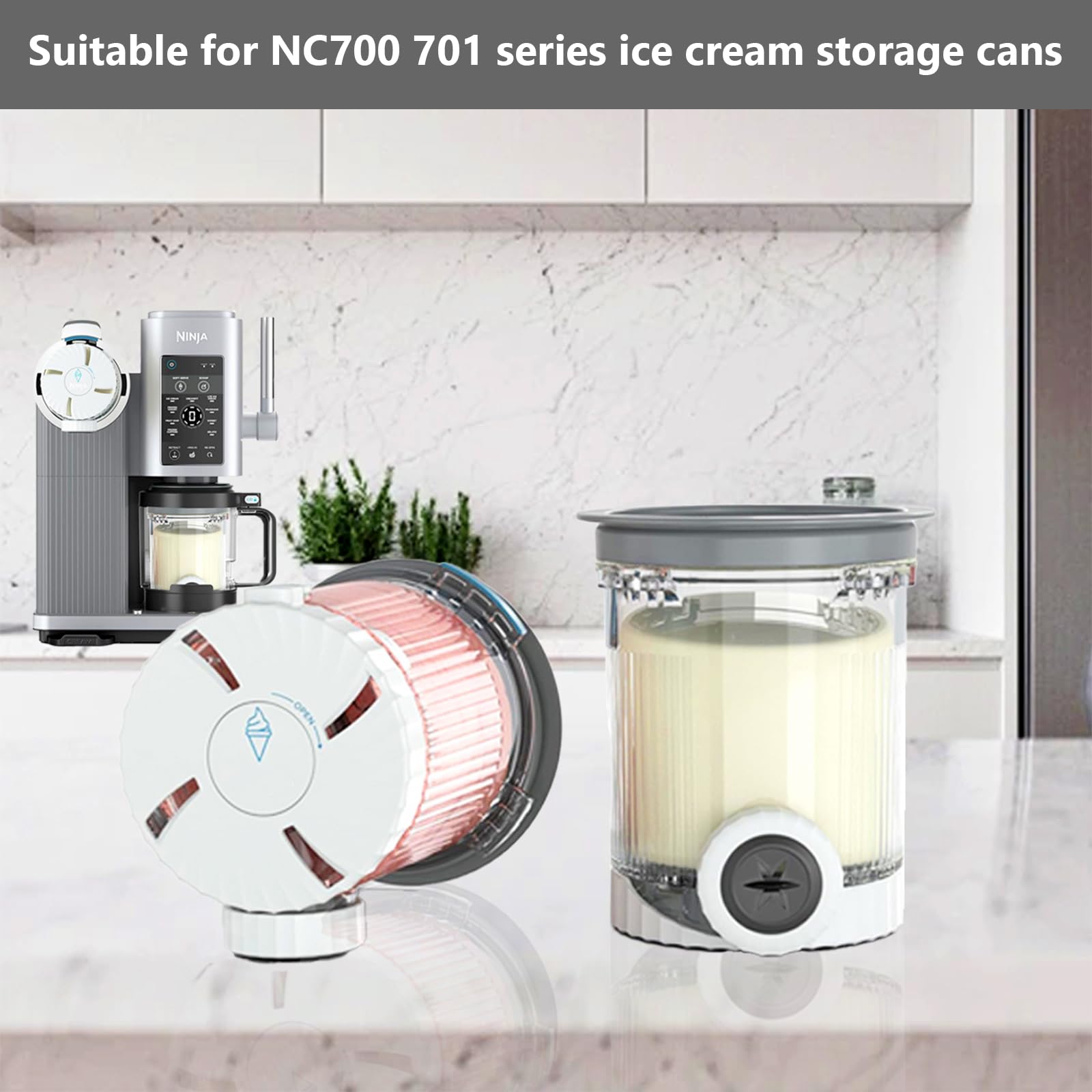 Lot de 2 récipients pour pintes Ninja Creami Swirl avec couvercle, compatibles avec NC700 701 NC701Q CN701CO Ninja Creami Swirl Pintes, sans BPA et passent au lave-vaisselle (4 pièces)