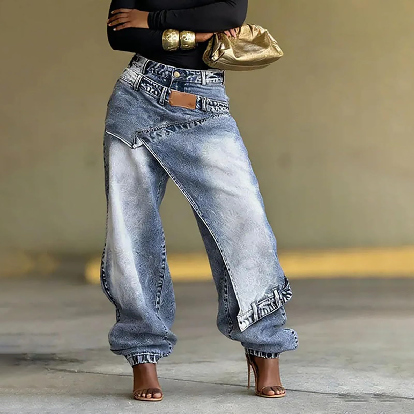 Jeans Baggy Donna Curvy Jeans Elasticizzati Casual Curvy Pantaloni Denim Vita Alta Leggeri Gamba Larga Con Tasche Pantaloni Baggy Larghi Palazzo Comodi Pantalone Tempo Libero Wide Leg Oversize