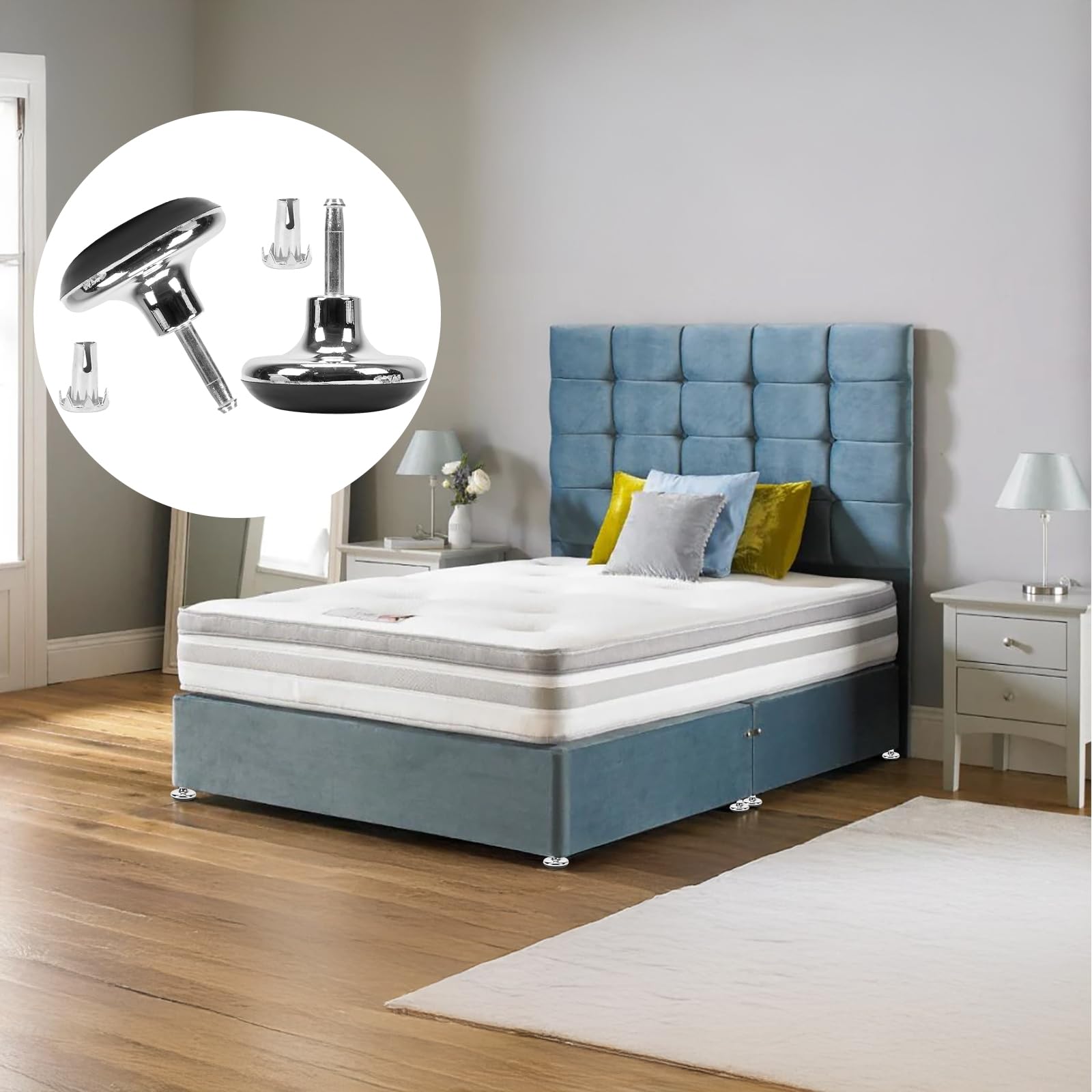 Minnhua 8 Pcs Furniture Legs Bed Castors Gliders with Metal Inserts for Beds Sofas Footstools Replacement for Castors Furniture Bed Chrome Feet Leg Glides Castors and Insert Fitting - Image 4