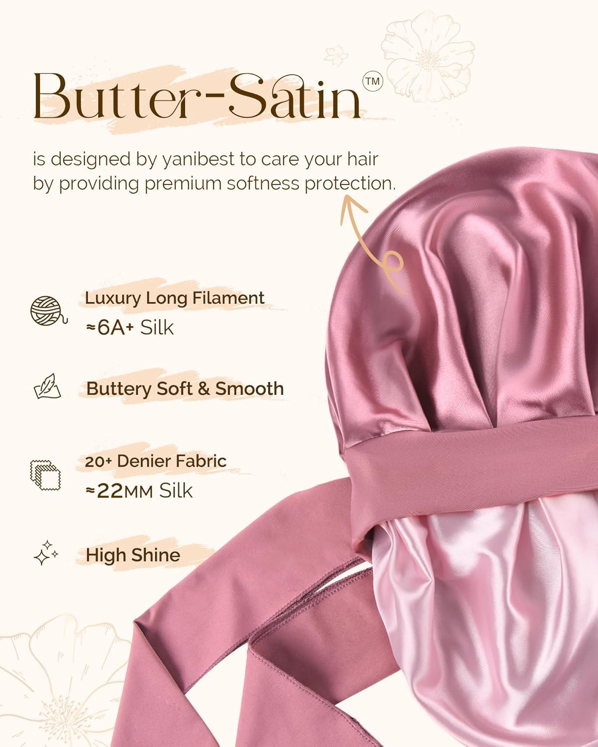 Candibella Silk Bonnet for Hair with 3 Scrunchies, Adjustable Silk Hair Cap for Sleeping, Satin Bonnet for Curly Hair with Wide Elastic Tie Band - Image 4 thumbnail