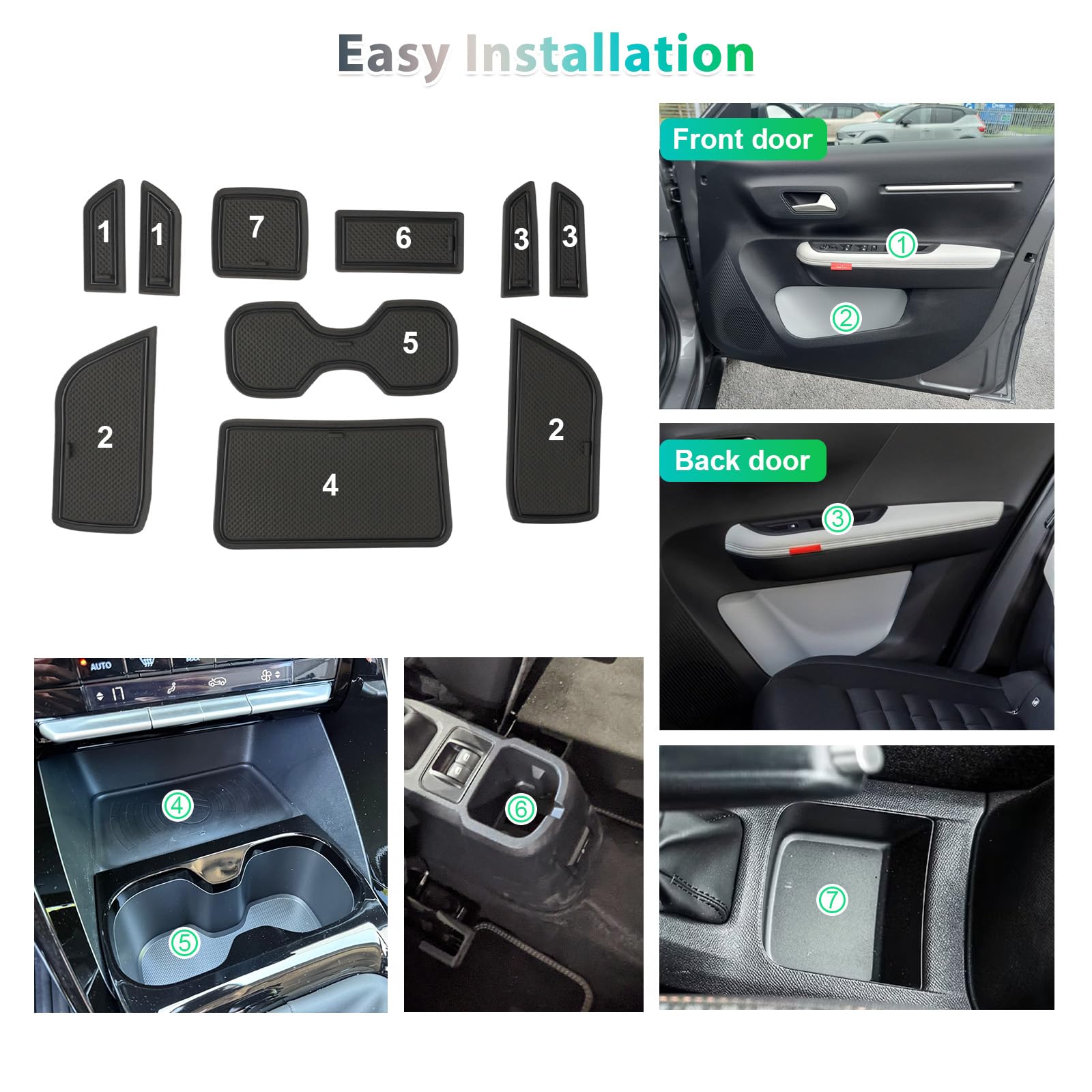 GAFAT Compatibili con Citroen C3 e-C3 2025 2026 2027 (Freno a Mano) Tappetini Antiscivolo, Accessori C3 IV (CC21) Tappetino Gomma per Console Centrale, Cuciture de Porte (Rosso)