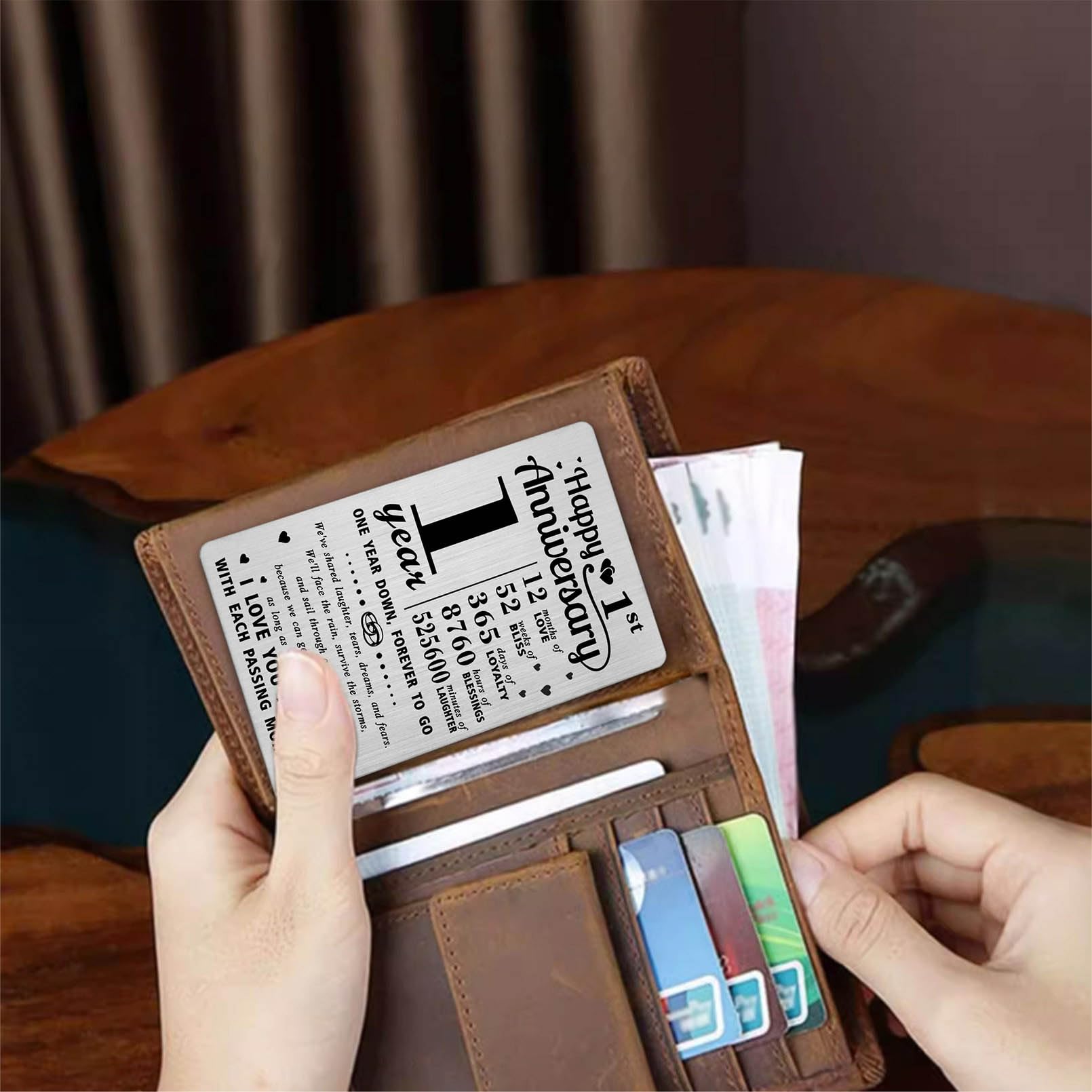 Richesele 1st Anniversary Card, Happy 1 Year Wedding Anniversary Wallet Card - Image 3