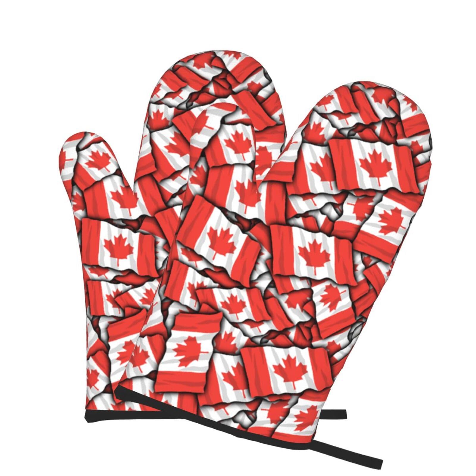 Oven Mitts Set of 2 Pcs, Canadian flag Prints Heat Resistant Kitchen Gloves for Cooking Baking Grilling