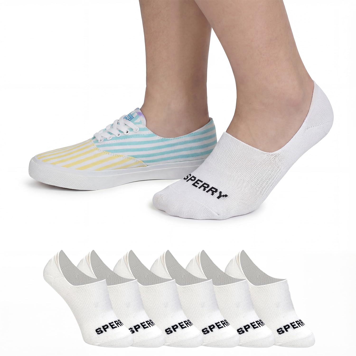 Sperry Women's 6-Pack Arch Hugger Liner Socks – No Show, Non-Slip, Cushioned, Invisible Socks for Women Sneaker, Low Cut