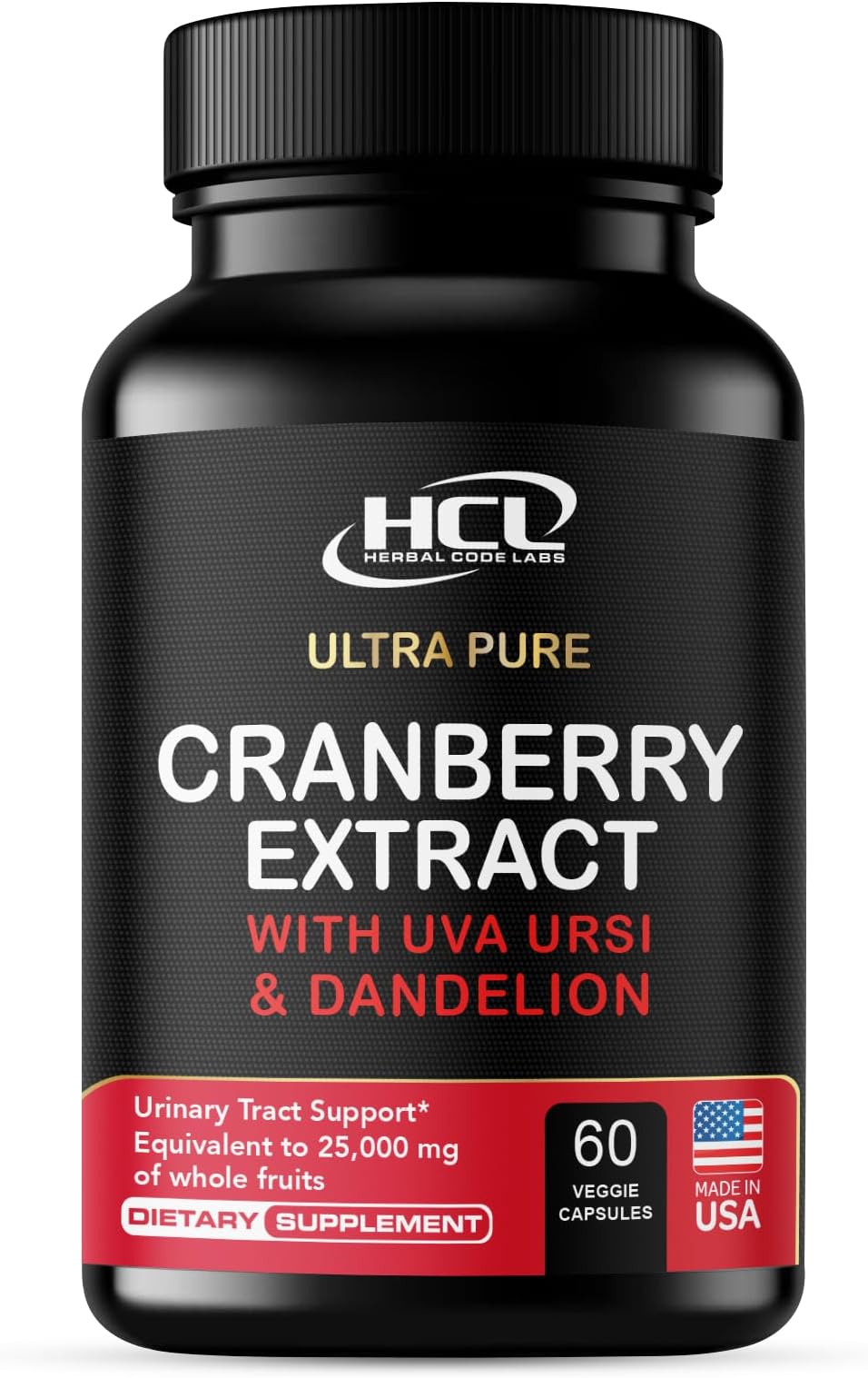 Cranberry Extract Pills - Super Strength 50:1 Whole Fruit Concentrate Equals to 25,000mg of Fresh Cranberries Plus Dandelion & Uva Ursi - Natural UTI Support - Kidney Cleanse & Urinary Tract Health