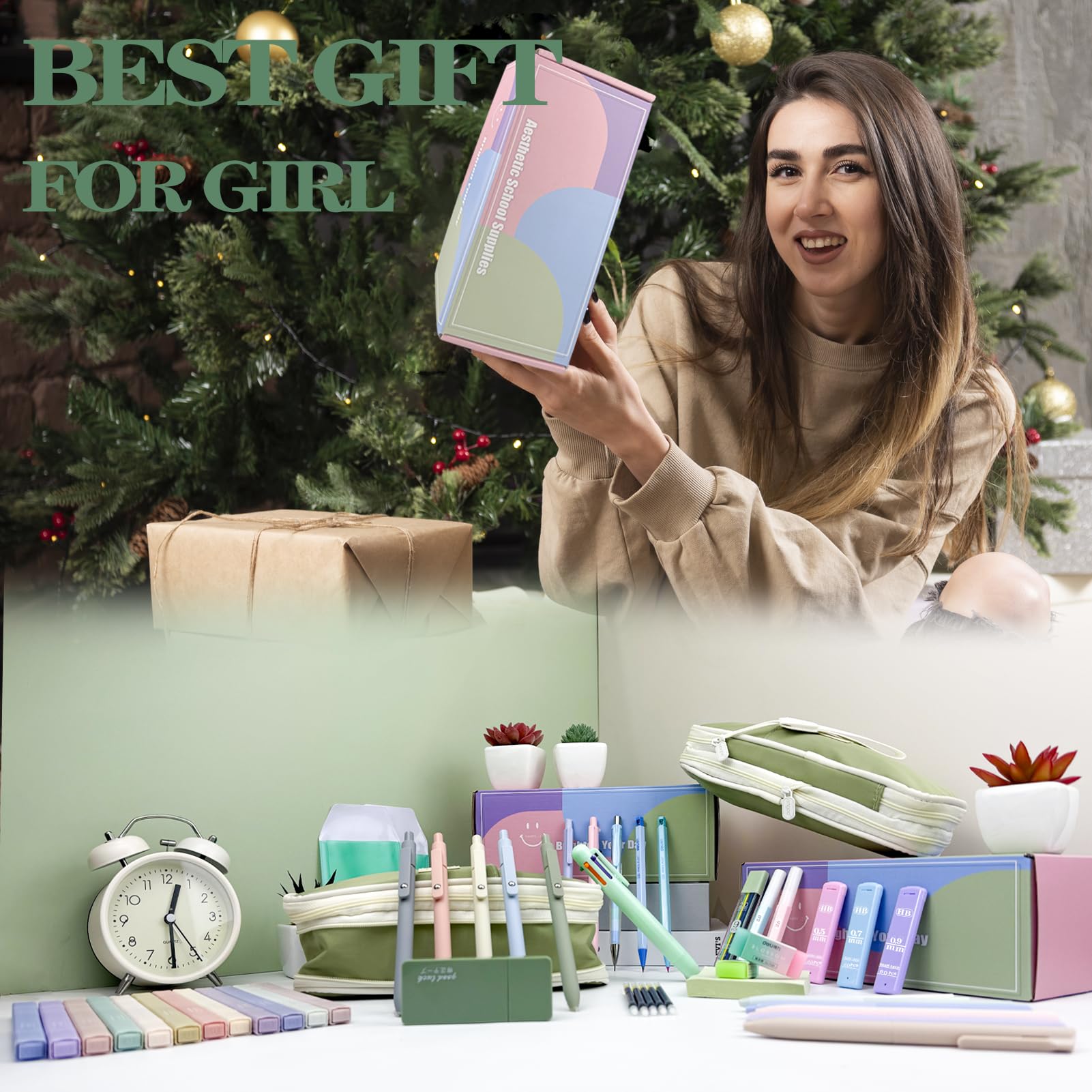 54PCS Aesthetic School Supplies with Large Pencil Case 12 Pastel Highlighters 5 Black 6 Color Ink Gel Pens — view 9