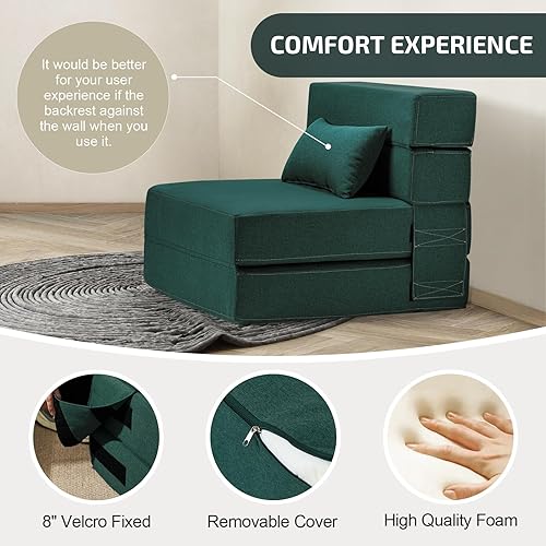 Miniatura 125 de Sofá cama plegable 2 en 1 con almohada, silla plegable, sofá de piso y colchón para dormir, funda lavable y silla de espuma viscoelástica para sala