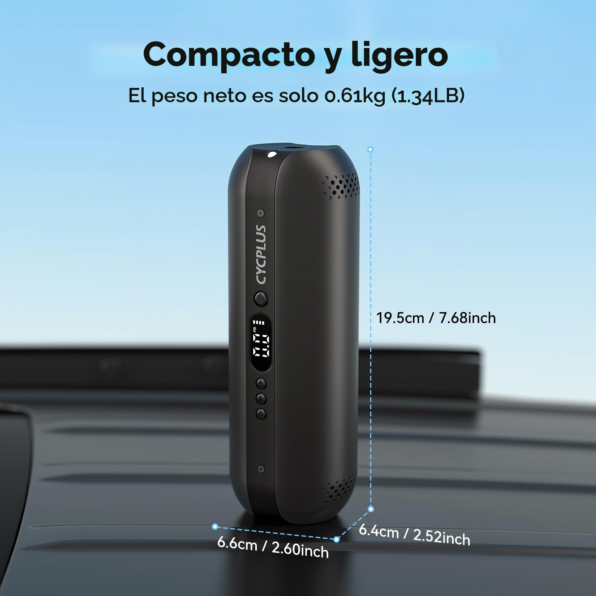 CYCPLUS 2600mAh*3 Compresor de Aire Inalámbrico, Inflador de Neumáticos de 150 PSI, Cargador DC/AC, Compresor de Aire de 12V para Automóvil, Motocicleta y Bicicleta