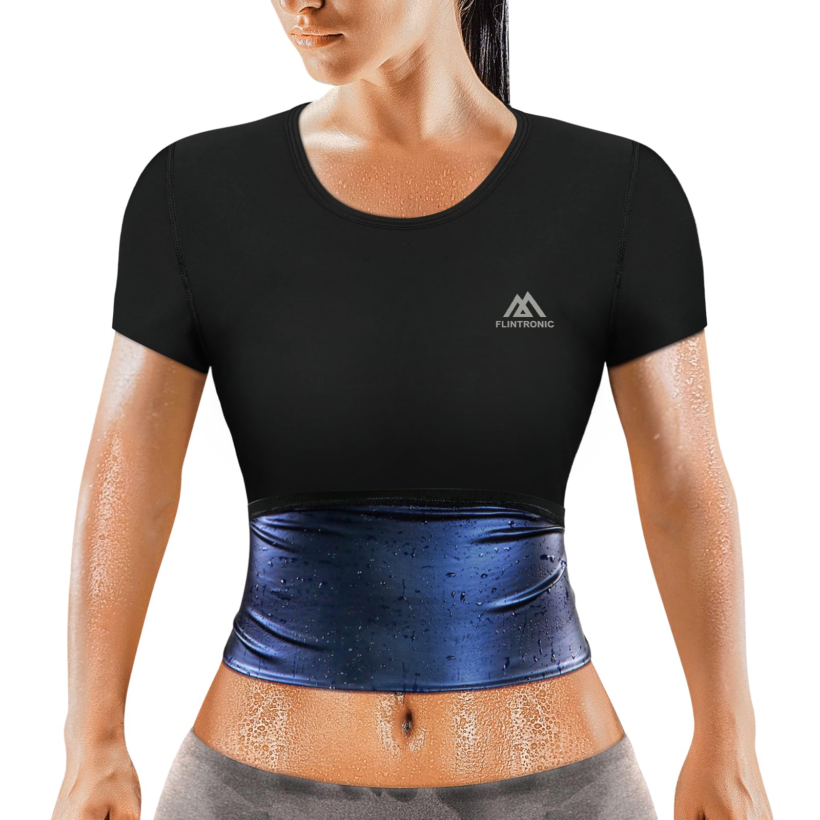 flintronic Women's Sauna Suit, Body Shaper Sweat Heat Trapping Sauna Tops, Slimming Fitness Workout Short Sleeve