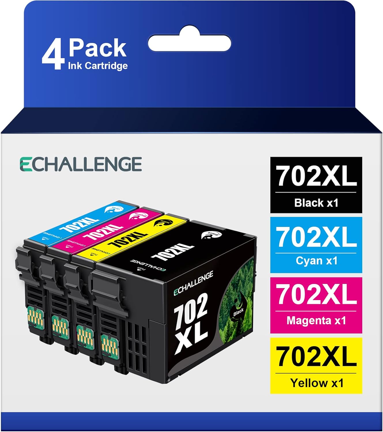 702XL 702 XL 4 Pack Ink Cartridges Replacement for Epson 702 XL 702XL T702XL to use with Workforce Pro WF-3720 WF-3730 WF-3733 Printer New Upgraded Chips (1 Black, 1 Cyan, 1 Magenta, 1 Yellow)