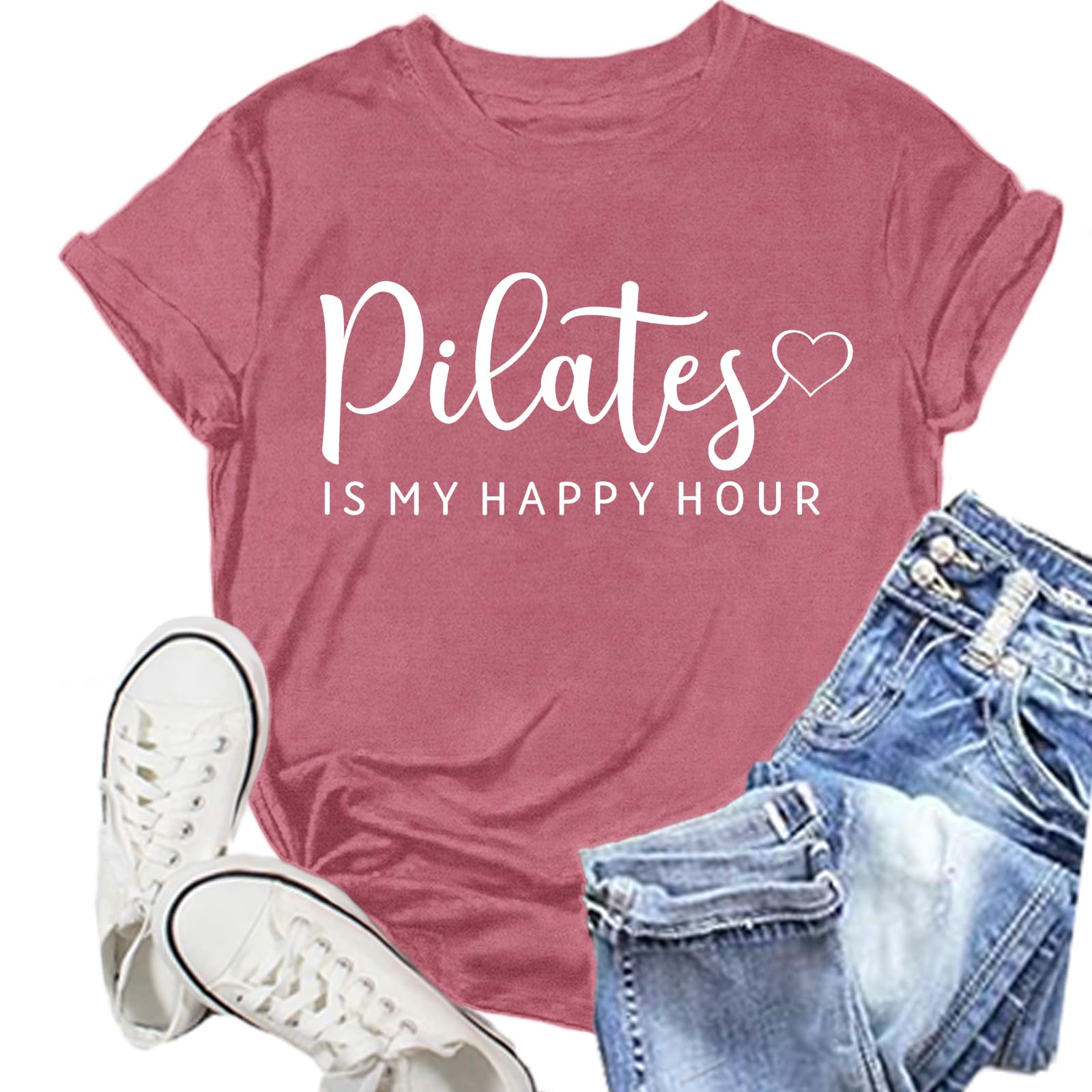 NEWKA Pilates Shirts for Women Yoga Workout Heart T-Shirt Fitness Lover Tee Tops