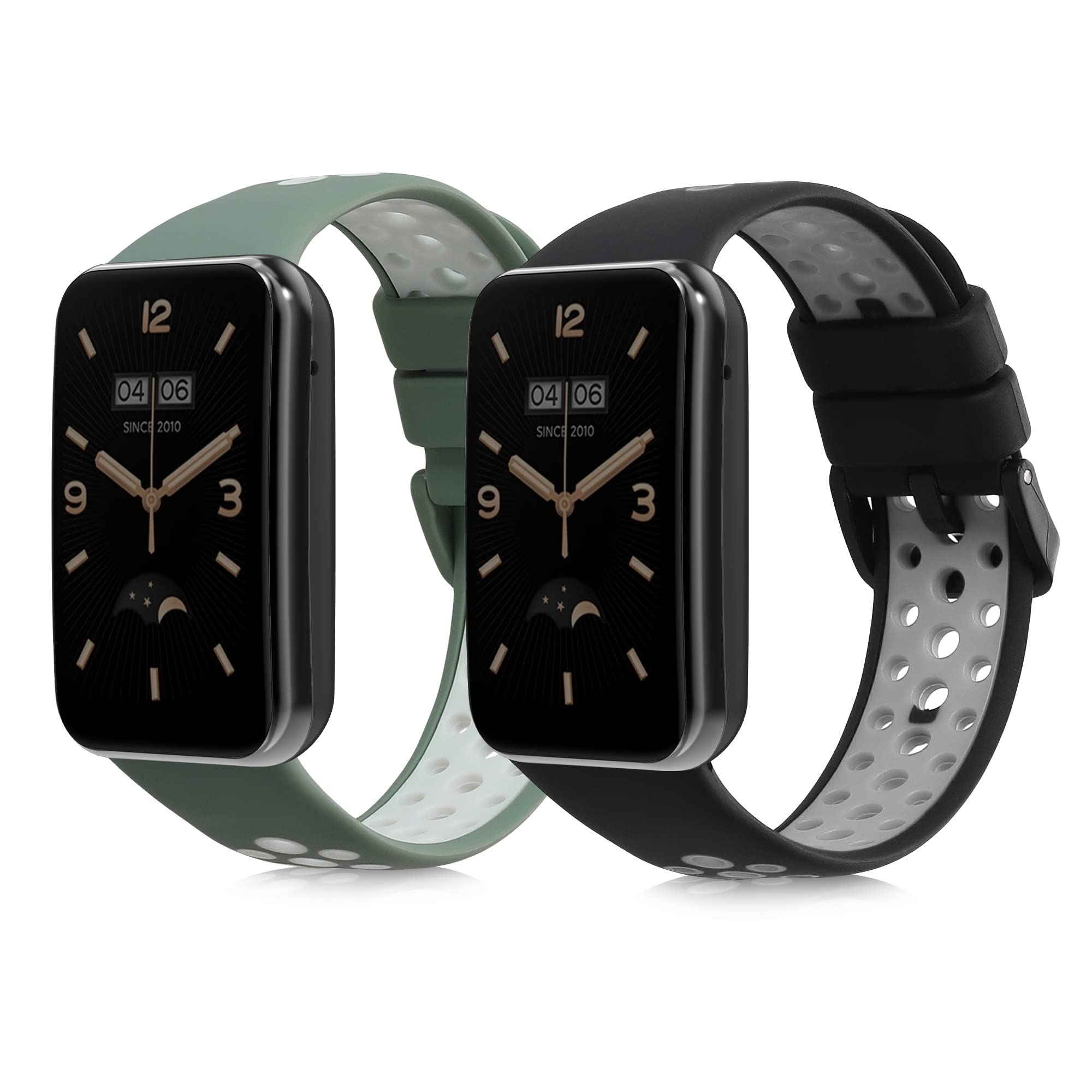 kwmobileStraps Compatible with Xiaomi Mi Band 7 Pro Straps - 2x Replacement Silicone Watch Bands - Black/Dark Green