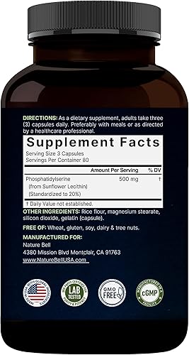 Miniatura 7 de Suplemento de fosfatidilserina ultra fuerte, 500 mg por porción, 240 cápsulas | Sin soja, derivado de lecitina de girasol, apoya la salud cognitiva