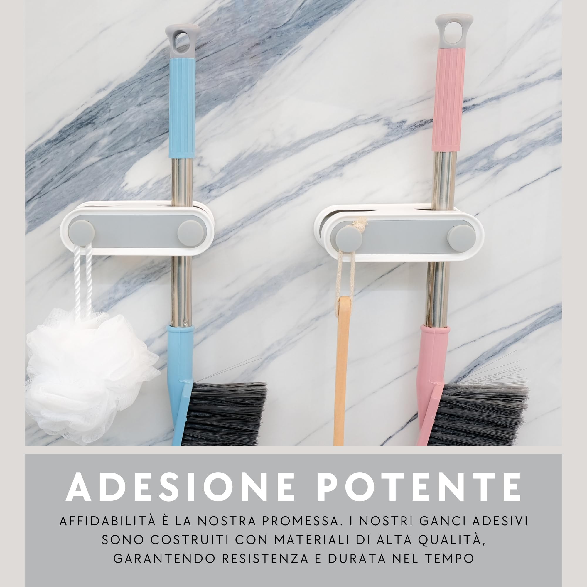 Set da 2 Porta Scope Parete Adesivo, Appendi Scope a Muro Adesivo Senza Forature, Portascope da Muro, Accessori Casa con Ganci Porta Oggetti, Salvaspazio Cucina, Porta Attrezzi da Parete Adesivi