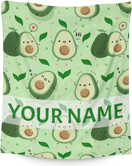 Blanket for Girls - 60"x80" Personalized Cute Avocado Throw Gifts - Green Soft Fuzzy Blankets for Bed, Couch & Living Room