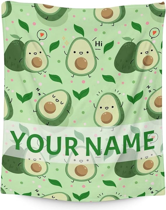 Blanket for Girls - 60"x80" Personalized Cute Avocado Throw Gifts - Green Soft Fuzzy Blankets for Bed, Couch & Living Room