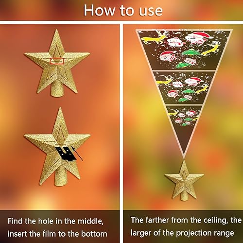 Miniatura 6 de Bluezeze - Proyector de estrella dorada con luces LED giratorias, copos de nieve y Papá Noel, decoración de estrella hueca para árbol de Navidad
