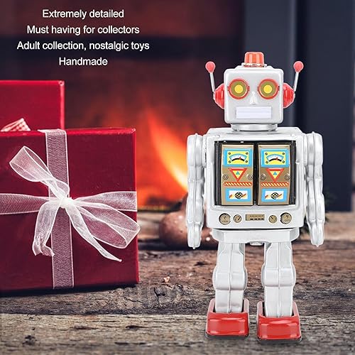 Miniatura 3 de Robot de lata de metal, juguetes de cuerda de 13.39 x 6.69 x 5.12 pulgadas, juguetes eléctricos giratorios vintage con caminar y girar, sonido de