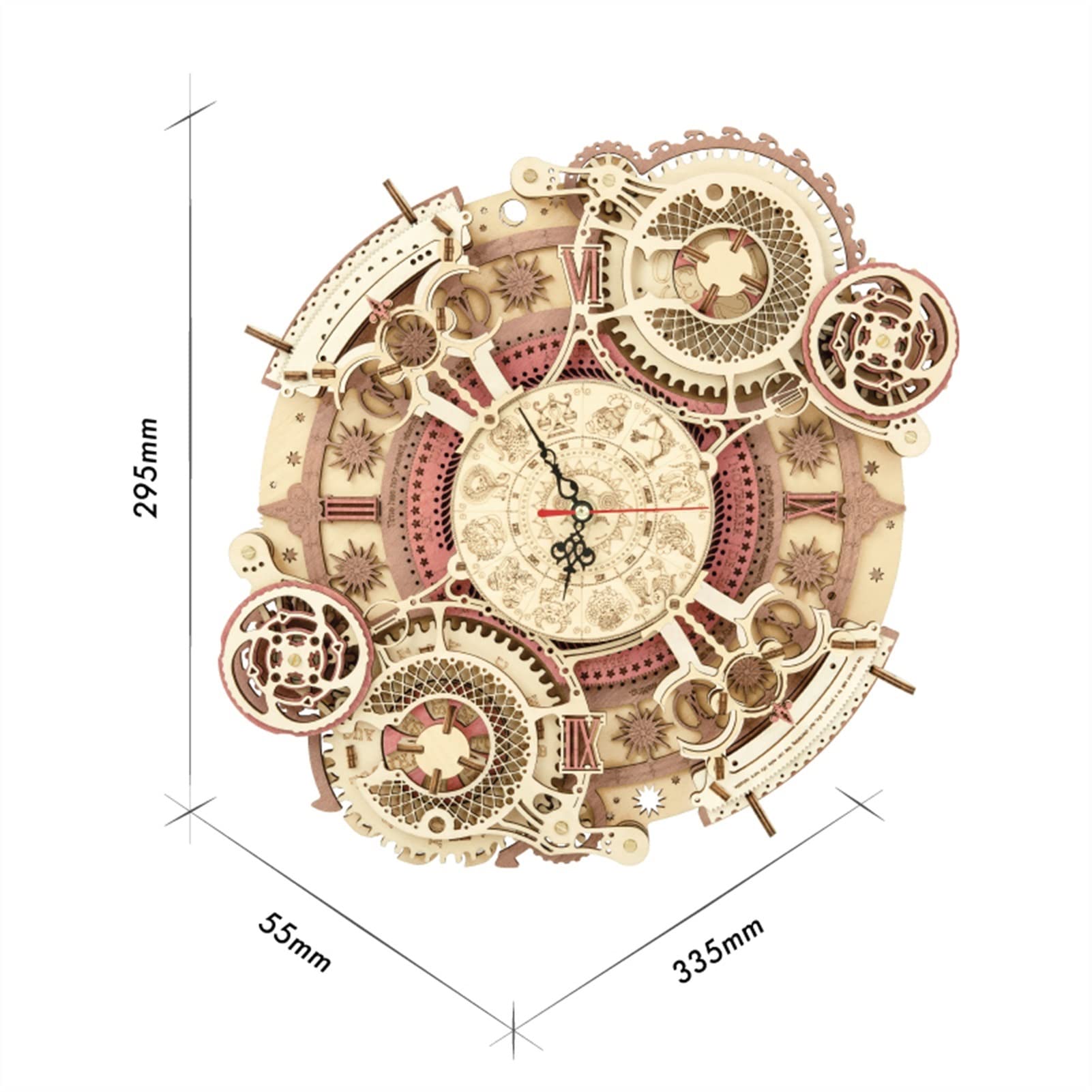 Zegary ścienne DIY montaż zabawka prezenty dzieci dorośli LC3D drewniany model zestaw klocków zodiaku zegar ścienny dekoracyjny zegar ścienny (kolor: kalendarz z silnikiem czasowym)