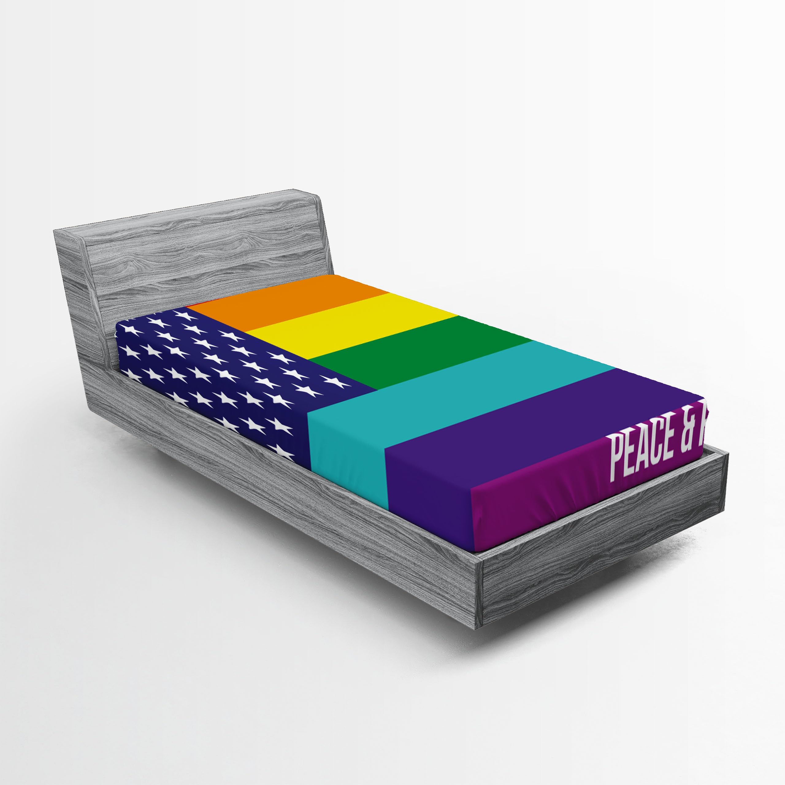 Ambesonne American Flag 2 Pack Fitted Sheet, Stars Peace Pride, Bed Cover All-Round Elastic Deep Pockets 2 Pieces, Package Contains 2 Twin Size Fitted Sheets, Indigo Aqua