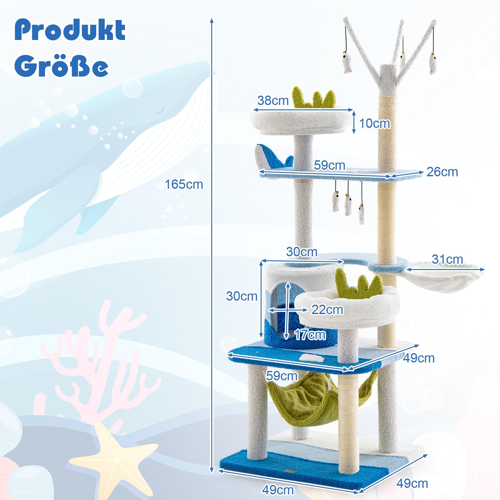 COSTWAY krabpaal in paddenstoel-look, katzenbaum met kattenkooi & sisal- krabplank & grote basis & speelbal, klimboom teddystof, katten kattengerief klimboom, krabpaal hout, 60x49x59cm, veelkleurig