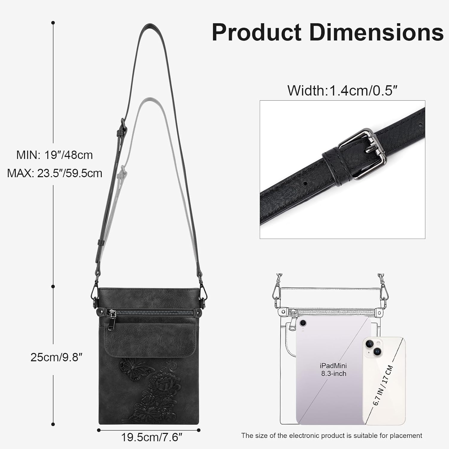 Small Crossbody Purse for Women, Vegan Leather Multi Pocket Bag with Adjustable Strap Embossed Travel Shoulder Bag - Image 3