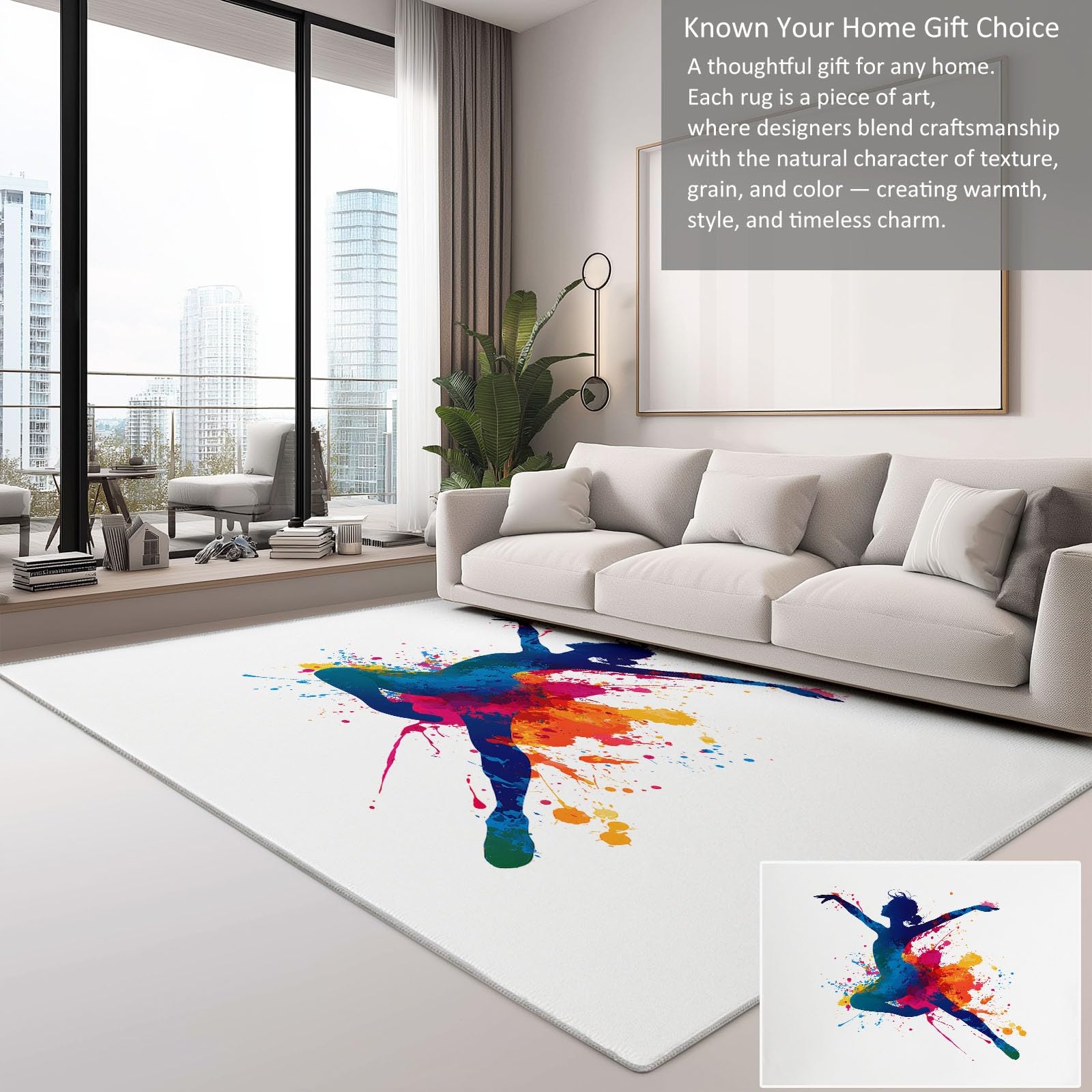 Generisch Teppich Wohnzimmer Waschbar Kurzflor Flauschiger Rutschfester Teppich, für Schlafzimmer Esszimmer Flur Weich Langlebig fussmatte Minimalistisch Tanz Ballerina - Weiß 160x230 cm