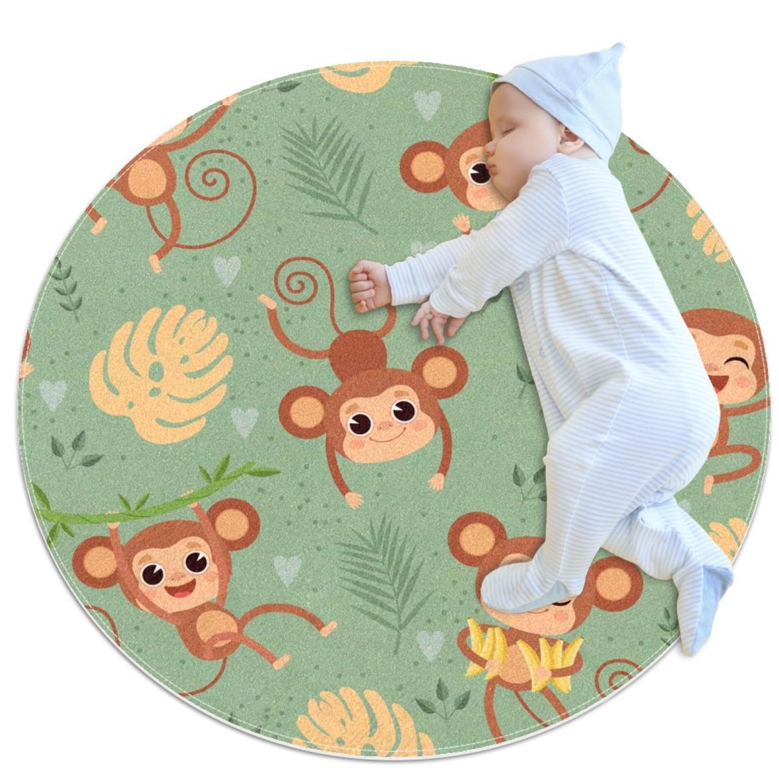 Tapis de salle de bain antidérapant rond motif jungle et camomille