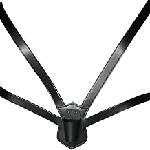 JAY-PEE Double Strap Parade Flag Carrier, Adjustable Black Leather Harness with Shield Backing and Durable Plastic Cup, Comfortable Neck Strap Flag Holder for Ceremonial or Parade Use, Made in USA