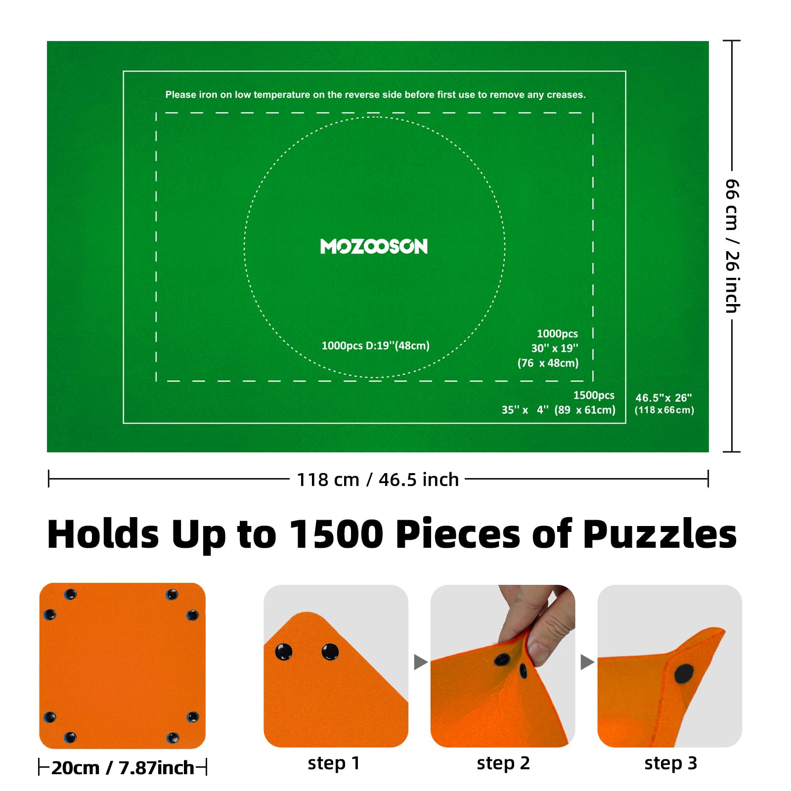MOZOOON Mata do puzzli 1500 elementów, filcowa mata do puzzli, przenośna mata do zwijania puzzli składana z 6 sortownikami do puzzli, akcesoria dla dzieci i dorosłych