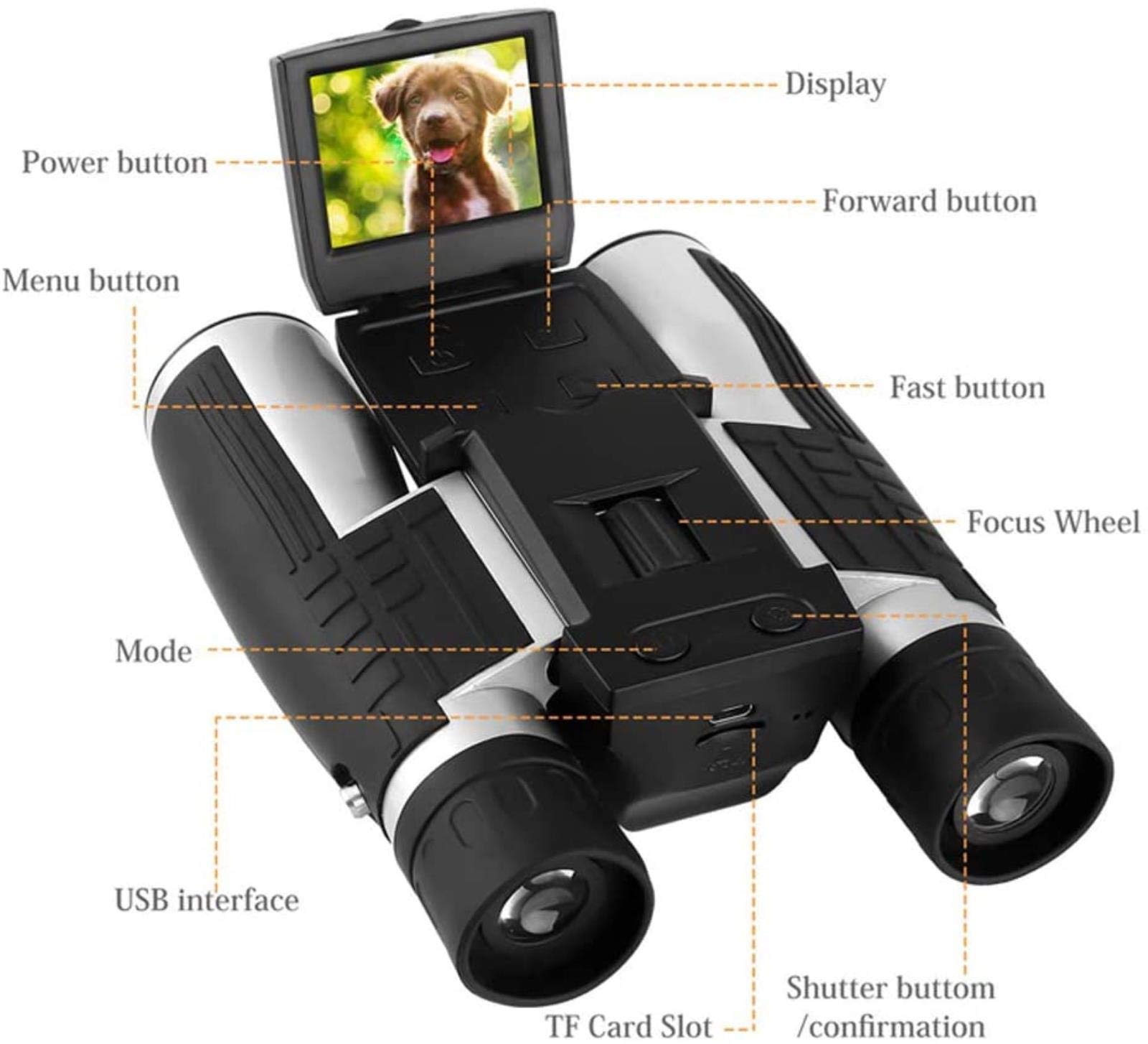 Telescopio portátil Alta Potencia, binoculares Digitales 2 Pulgadas, HD, LCD, 12 x 32, 5 MP, videograbadora, cámara para observación Aves, Partidos fútbol, conciertos, para Interiores y Exteriores.
