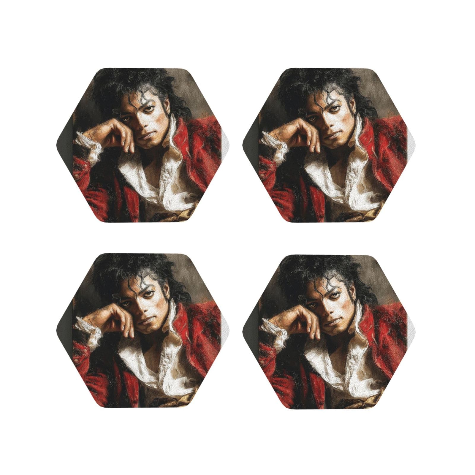 Coasters Set of 4 Round Leather Coaster Quick-Dry Drink Michael Jackson Coasters for Desk Absorbent Mugs Pads Tabletop Protection Pad Heat Resistant Coffee Cup Mat for Kitchen Bar