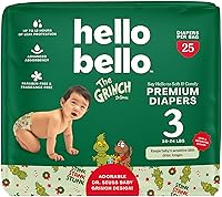 Hello Bello Size 3 Diapers Dr. Seuss Grinch 25 Ct: Hypoallergenic, 12Hr Leak Protection, Ultra-Soft Premium Disposable for Sensitive Skin