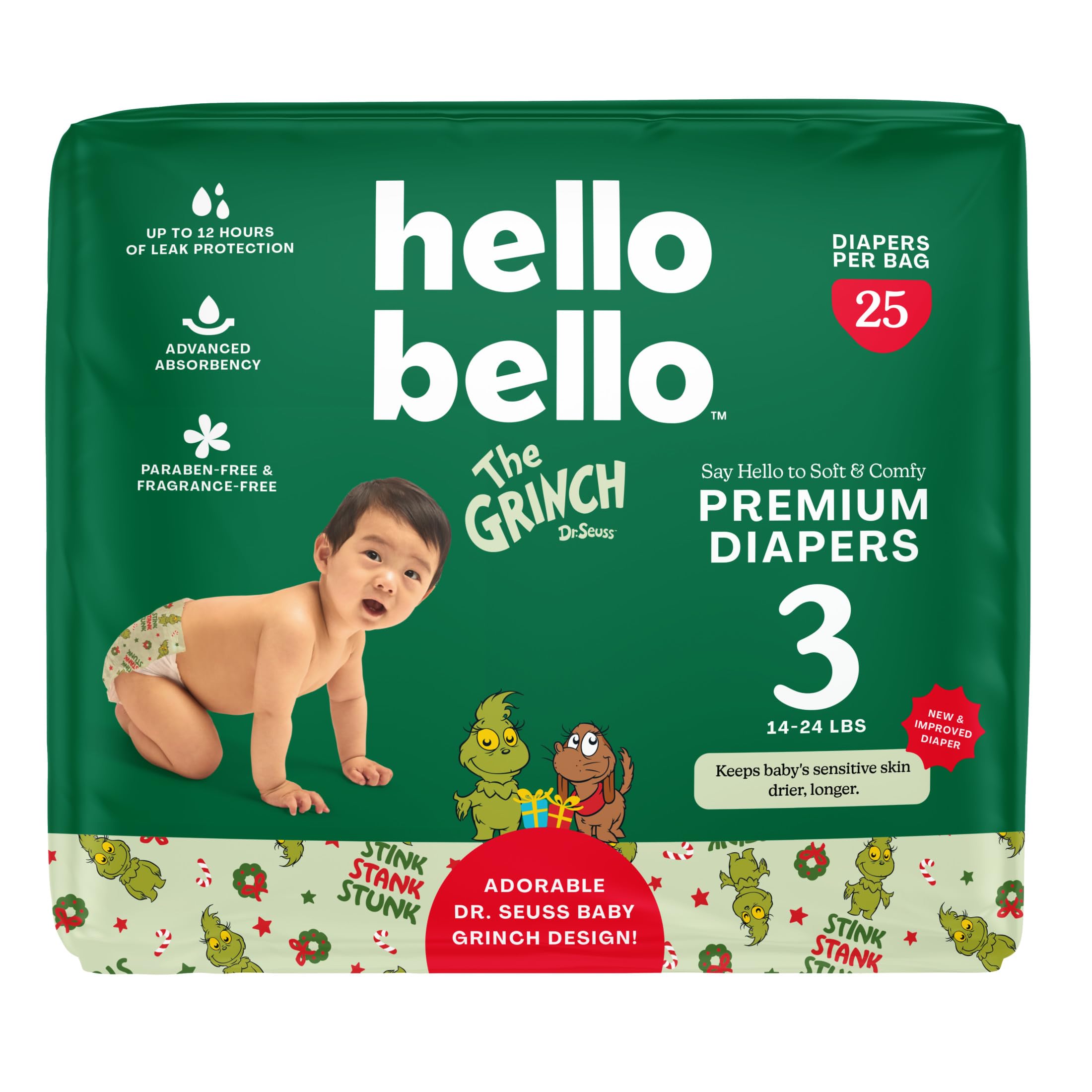 Hello Bello Premium Diapers (Baby Seuss Stink Stank Stunk) Size 3, 25ct