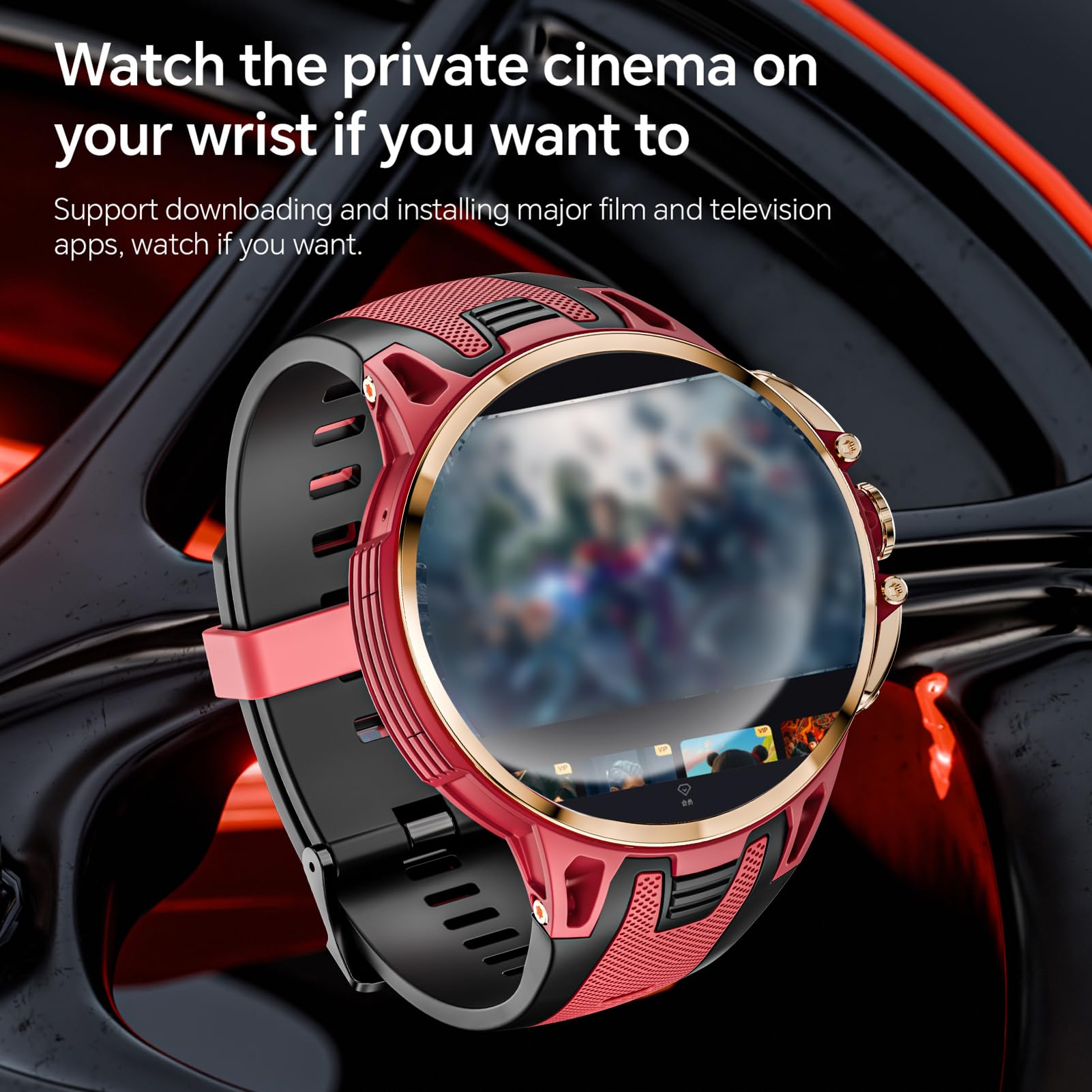 Inteligentny Zegarek z Gniazdem Karty Nano SIM, Ekran Dotykowy 1,75 Cala, GPS WiFi BT, Sportowe Monitorowanie Zdrowia, Urządzenie do śledzenia Fitness, Kamera, Blokada Dostępu (czerwony +