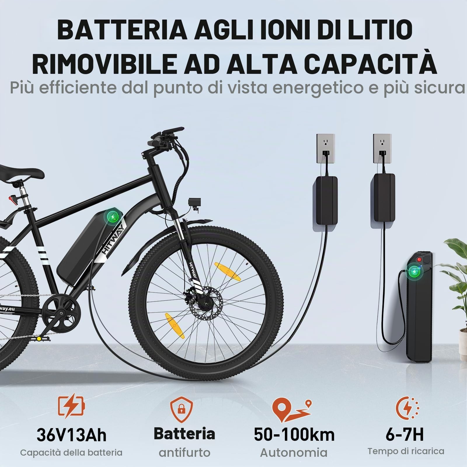 HITWAY Bici Elettrica uomo,27,5" Fat Tire 7 Velocità Bicicletta Elettrica da 36V13Ah Batteria al Litio Rimovibile 60-100km, Pendolarismo in città & MTB Bici Elettriche