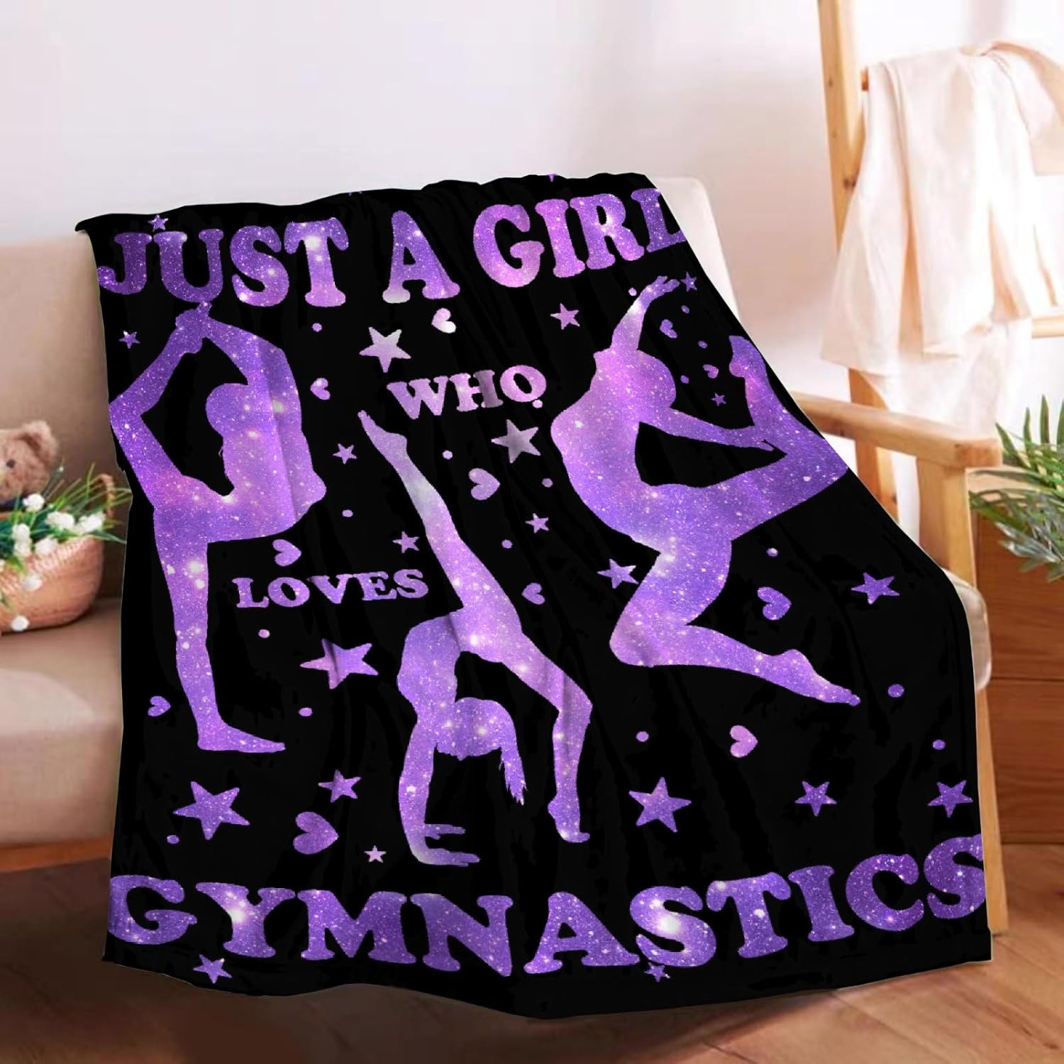 Just A Girl Who Loves Gymnastics Blanket for Fall Winter Spring All Season Warm Fuzzy 60x50 in for Medium Teen/Travel Microplush Fleece Summer Autumn Blankets for Couch Bed Sofa