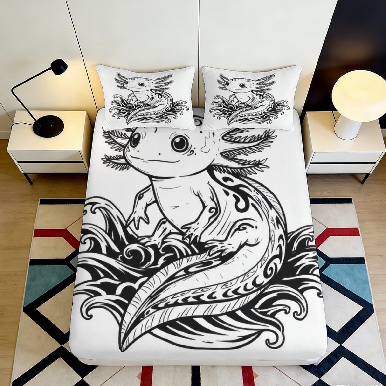 3D Printed Artistic Axolotl Fitted Sheet Microfiber Deep Pocket Bedroom Bedding Axolotl Mattress Fitted Cover Elastic Hem 200x200x25cm