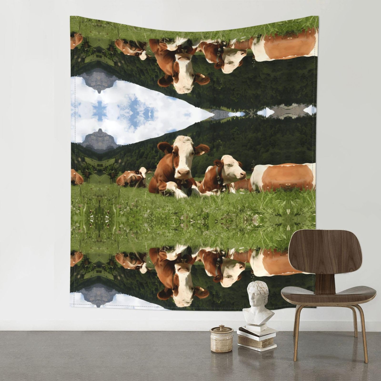 WHJSSF Cute Cows Relaxed On Grass Prints Wall Tapestry 60x51in - Boho Decor Throw for Bedroom, Dorm, Picnic & Outdoor Adventures