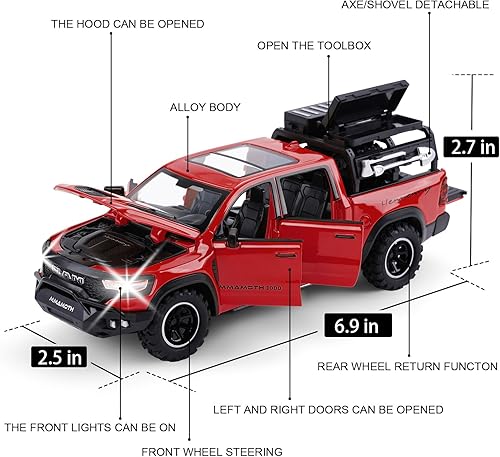 Miniatura 2 de Juguete Dodge Mammoth Pickup Truck Modelo de vehículo de juguete para niños a partir de 3 años, camión de metal fundido a troquel con sonido y luz,