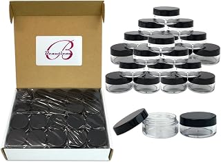(Quantity: 100 Pieces) Beauticom 10G/10ML Round Clear Jars with Black Lids for Scrubs, Oils, Salves, Creams, Lotions - BPA Free