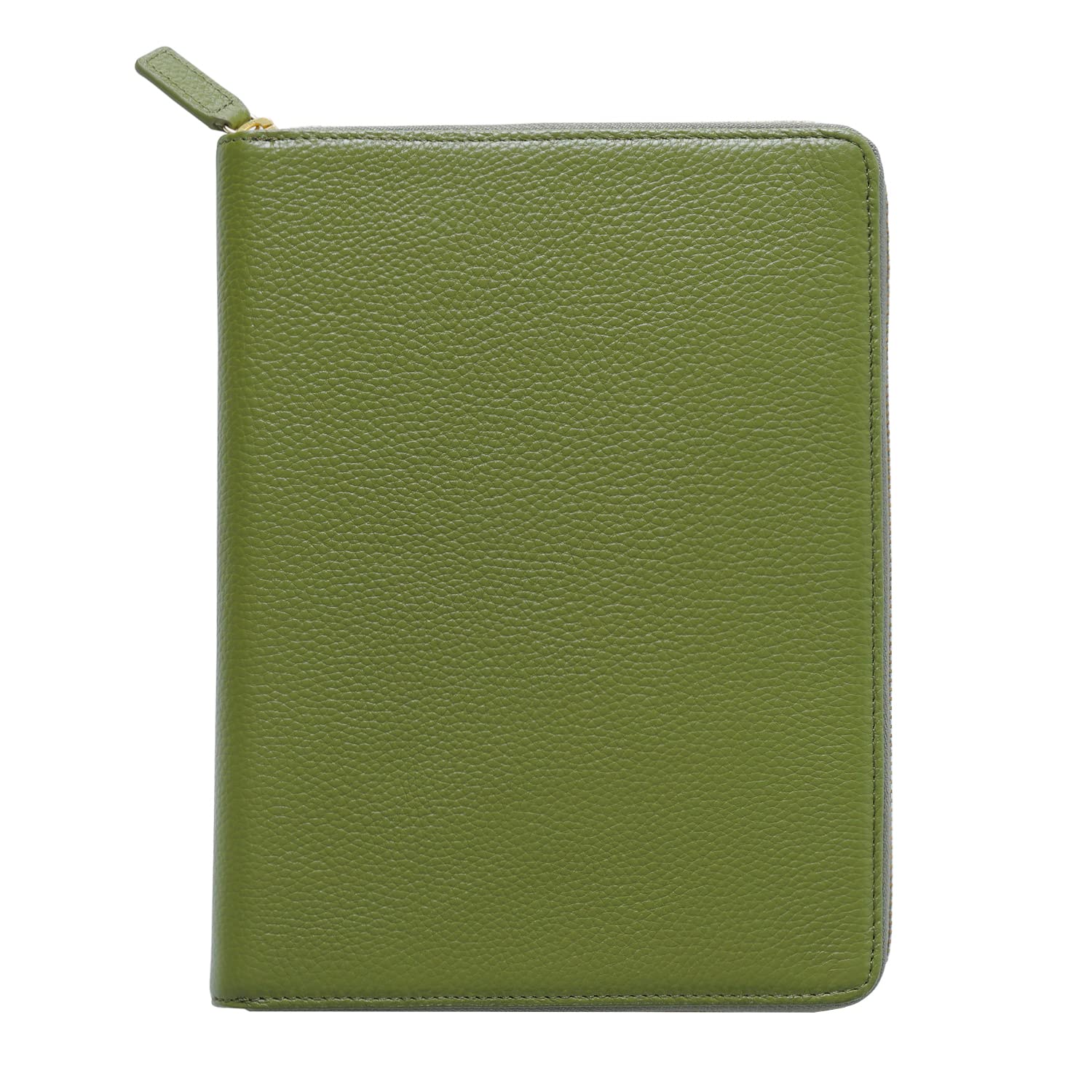 Moterm Zipper Leather Case for A5 Notebooks - Fits Hobonichi Cousin, Stalogy and Midori MD Planner (Pebble Olive Green)